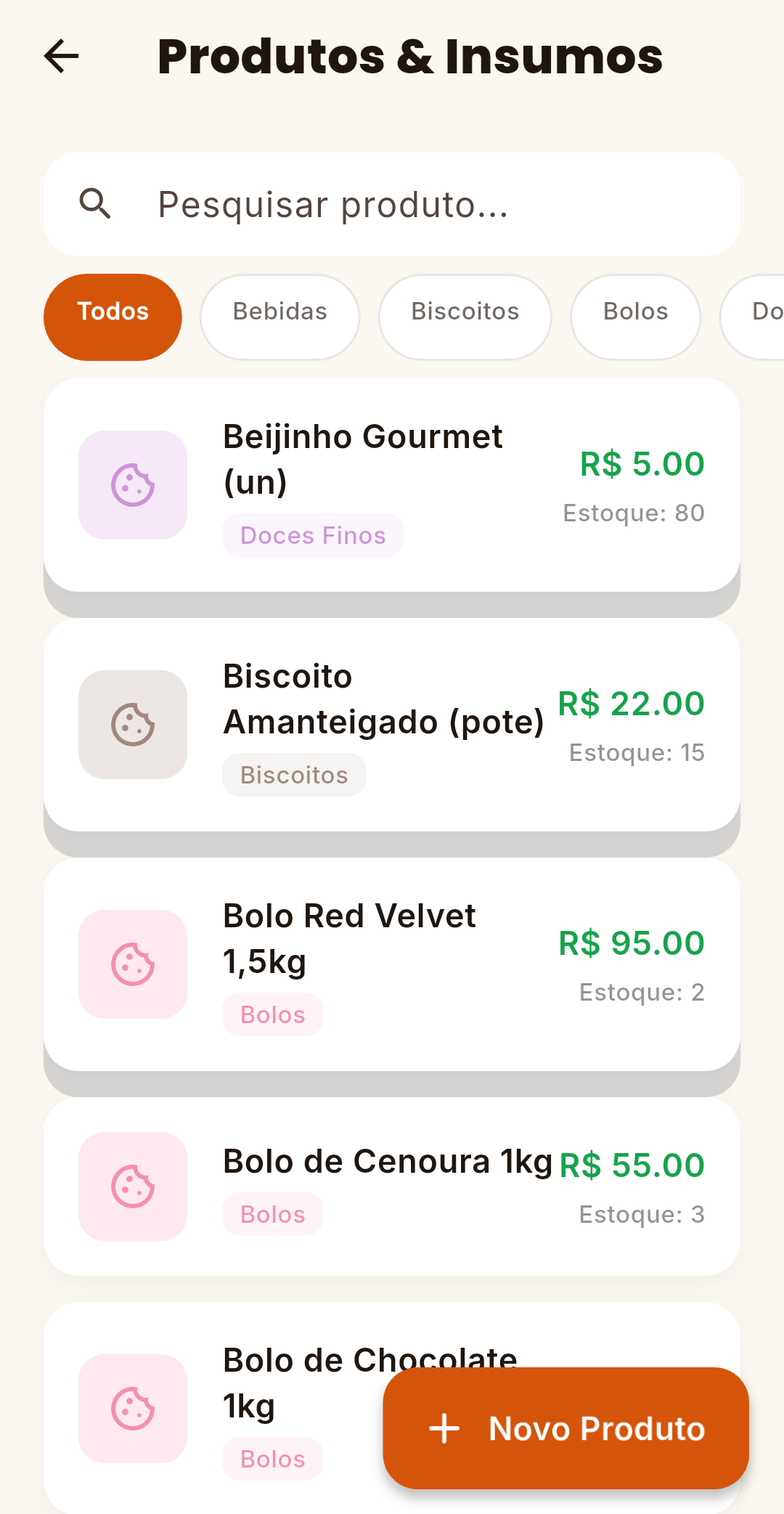 Catálogo de Produtos e Insumos